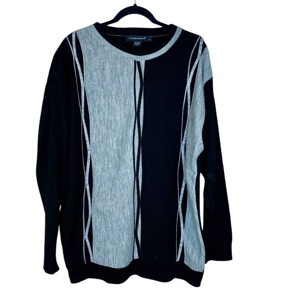 A. Adams & Spire Cable Knit Sweater Men's Crew Neck Size Large Casual Gray Black - Picture 1 of 4